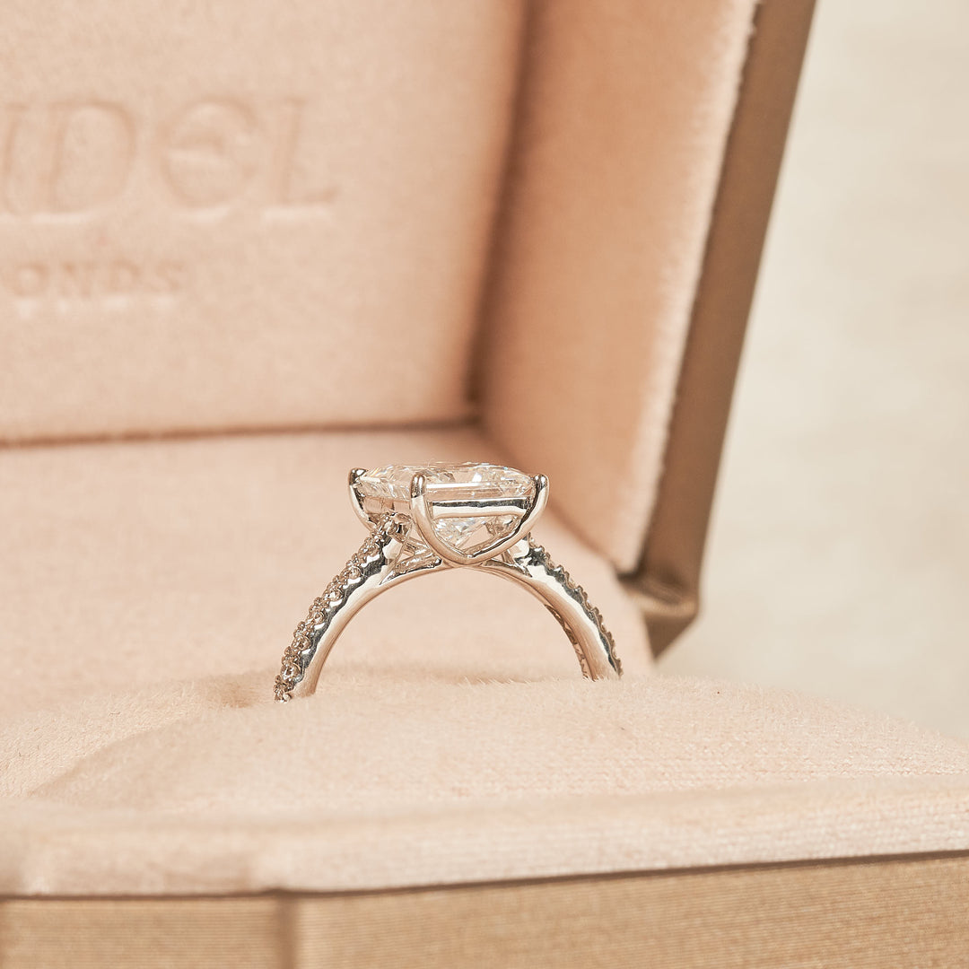 Princess Solitaire Crossover Ring with Pave Band - 18k White Gold - 2.21 ct