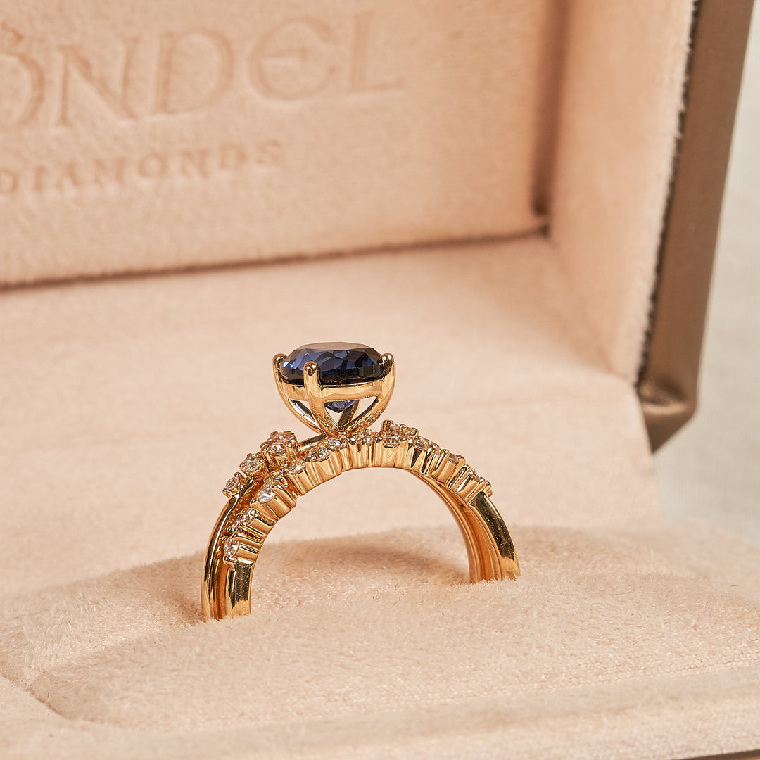 Georgina - In Stock - Sapphire Oval Lab Grown Diamond Ring with Stacking Ring Set Diamond Snowdrift  - 18K Yellow Gold - 2 ct