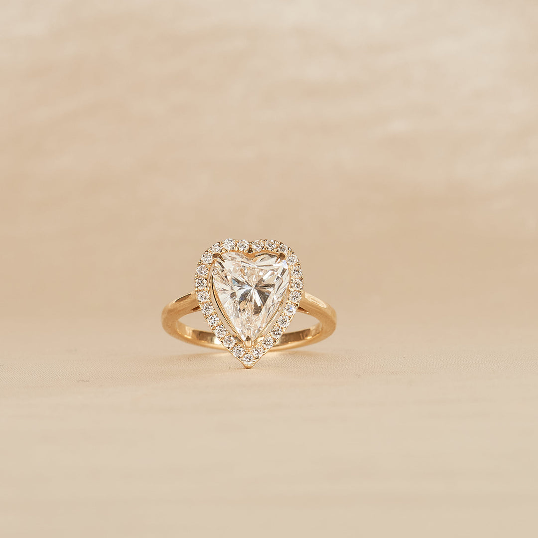 Camille - In Stock - Heart Shaped Halo Lab Grown Diamond Pinky Ring - 18K Gold - 2 ct