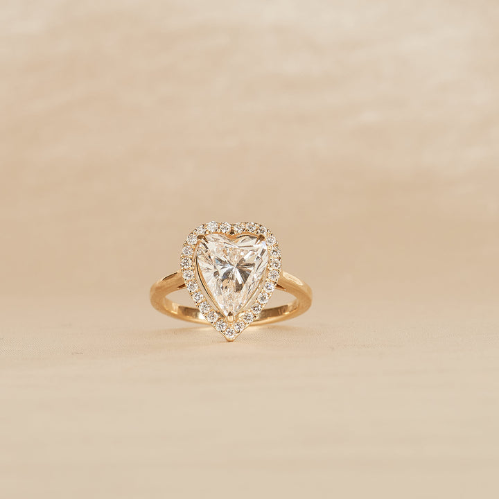 Camille - In Stock - Heart Shaped Halo Lab Grown Diamond Pinky Ring - 18K Gold - 2 ct