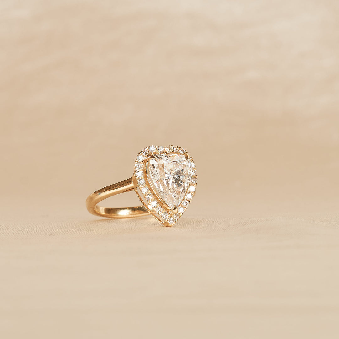 Camille - In Stock - Heart Shaped Halo Lab Grown Diamond Pinky Ring - 18K Gold - 2 ct