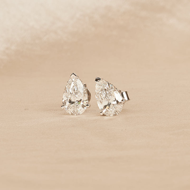 Penelope - In Stock - Pear Stud Lab Grown Diamond Earrings with Hidden Halo - 18K Gold