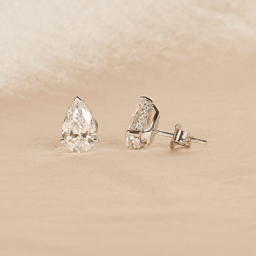 Penelope - In Stock - Pear Stud Lab Grown Diamond Earrings with Hidden Halo - 18K Gold