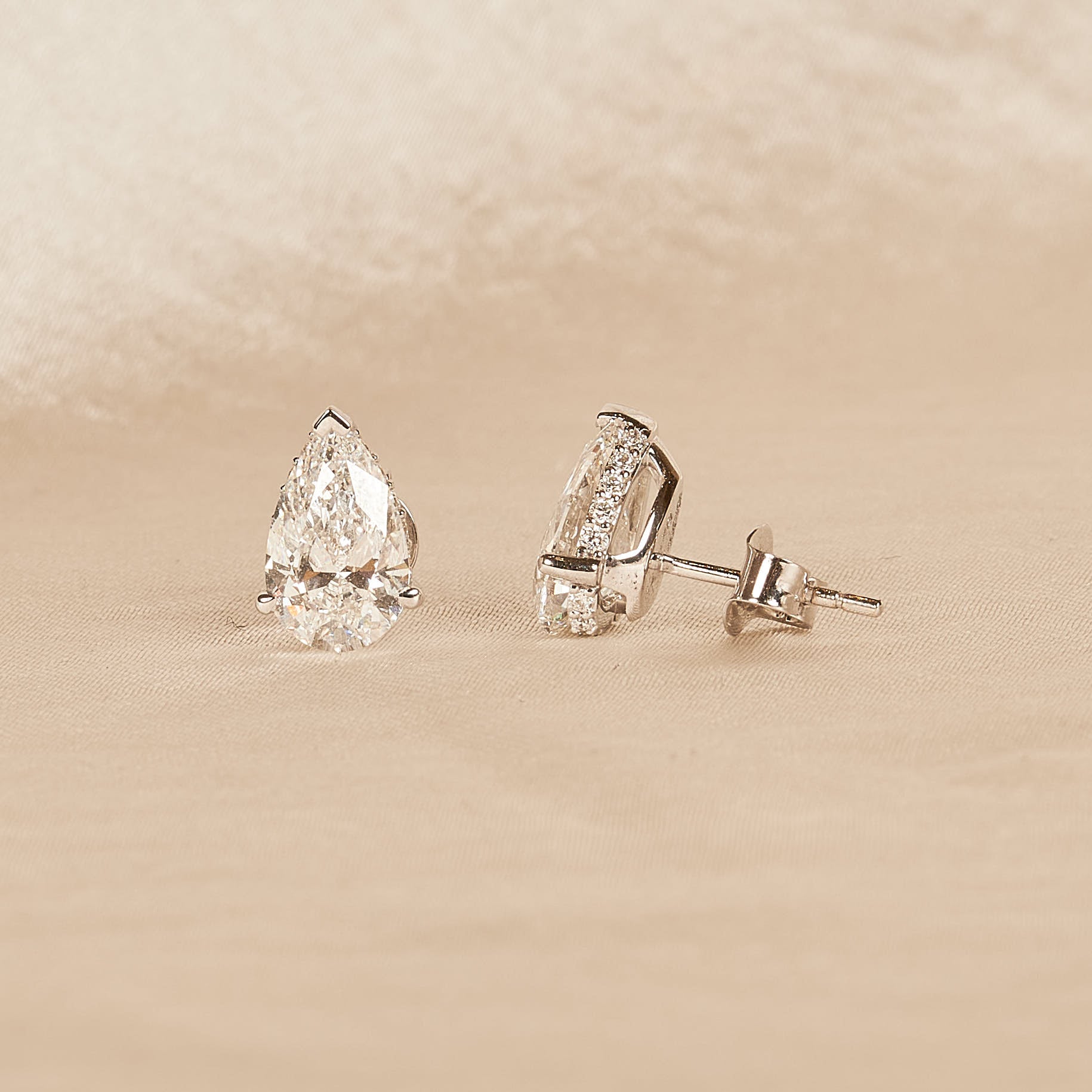 Penelope - In Stock - Pear Stud Lab Grown Diamond Earrings with Hidden Halo - 18K Gold