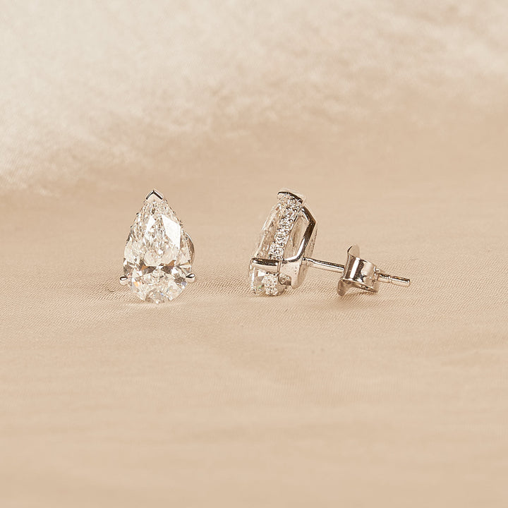 Penelope - In Stock - Pear Stud Lab Grown Diamond Earrings with Hidden Halo - 18K Gold
