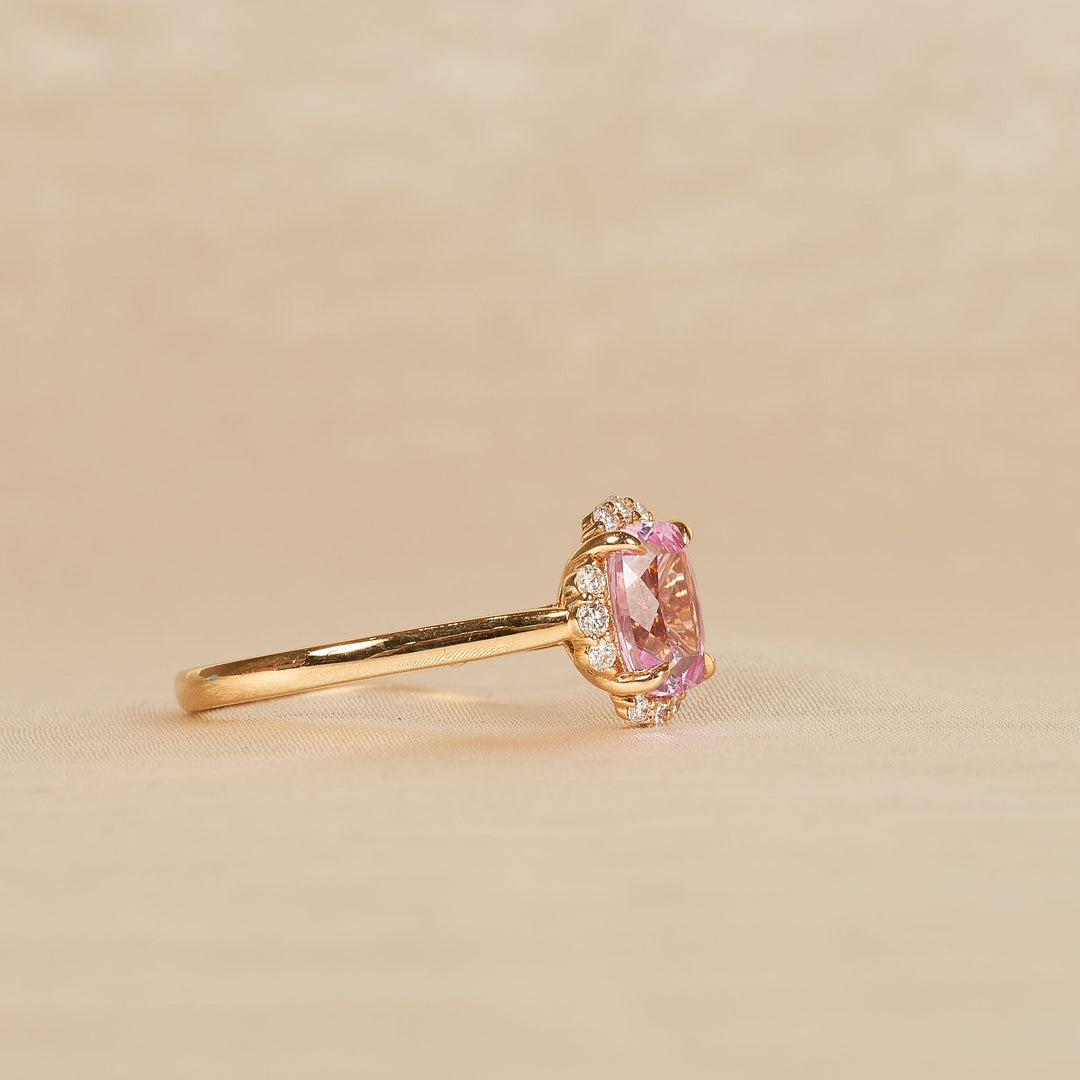 Bella - In Stock - Pink Sapphire Radiant Lab Grown Diamond Ring - 18K Yellow Gold - 2 ct