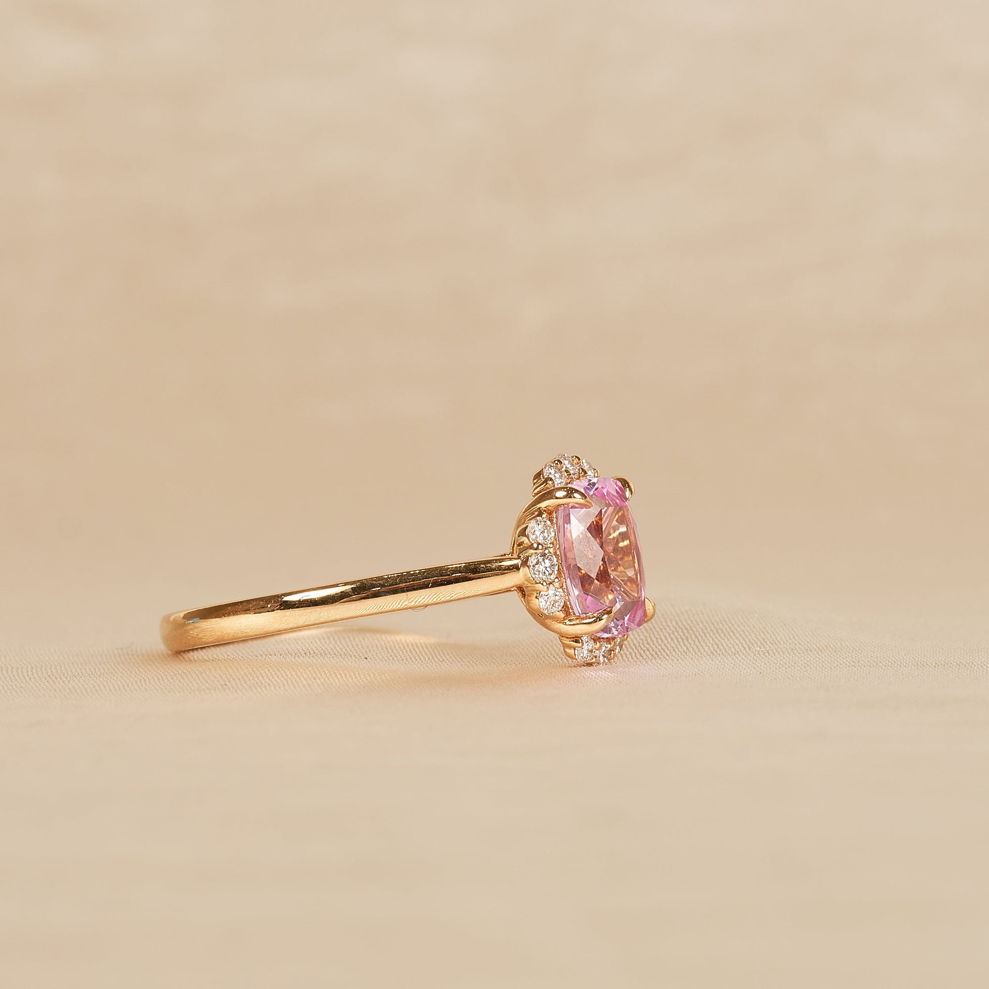 Bella - In Stock - Pink Sapphire Radiant Lab Grown Diamond Ring - 18K Yellow Gold - 2 ct