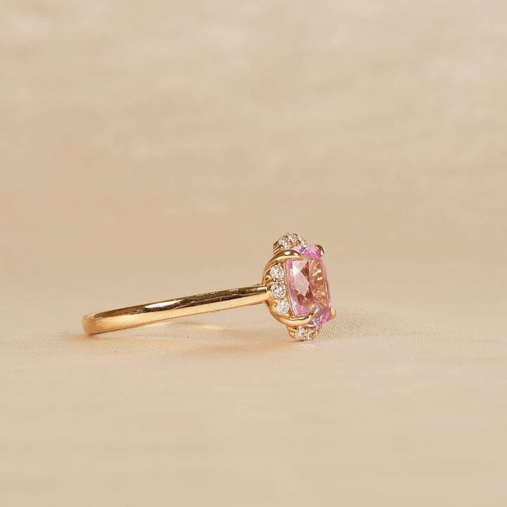 Bella - In Stock - Pink Sapphire Radiant Lab Grown Diamond Ring - 18K Yellow Gold - 2 ct