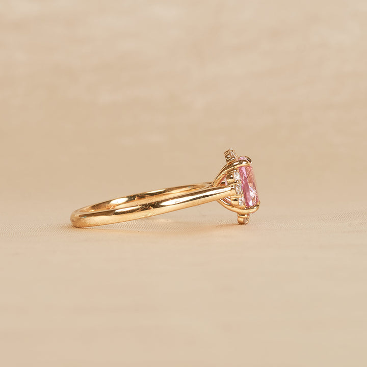 Bella - In Stock - Pink Sapphire Radiant Lab Grown Diamond Ring - 18K Yellow Gold - 2 ct