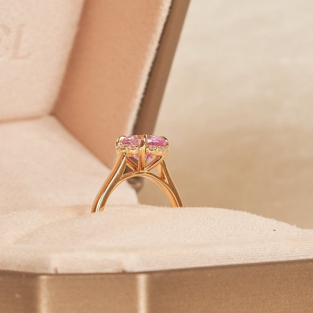 Bella - In Stock - Pink Sapphire Radiant Lab Grown Diamond Ring - 18K Yellow Gold - 2 ct