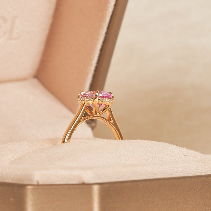 Bella - In Stock - Pink Sapphire Radiant Lab Grown Diamond Ring - 18K Yellow Gold - 2 ct