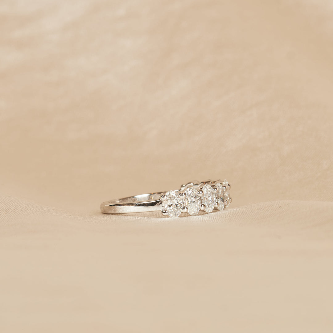 Alexandra - In Stock - Oval Half Eternity Lab Grown Diamond Ring with Shared Setting - 18K Gold