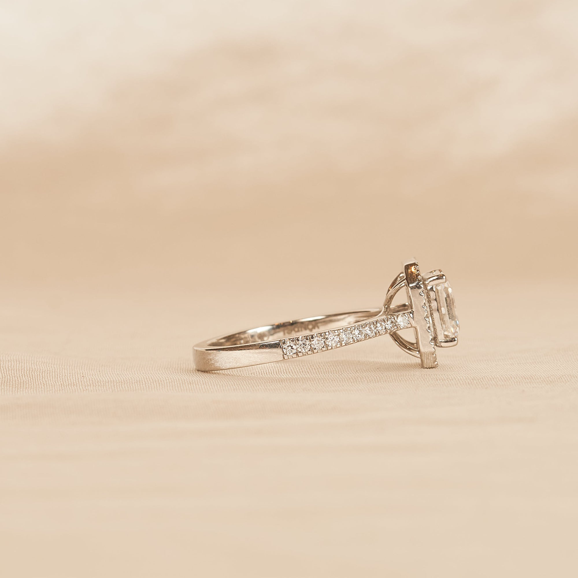 Estrella - In Stock - Asscher Halo Lab Grown Diamond Ring with Pave Band - 18K Gold