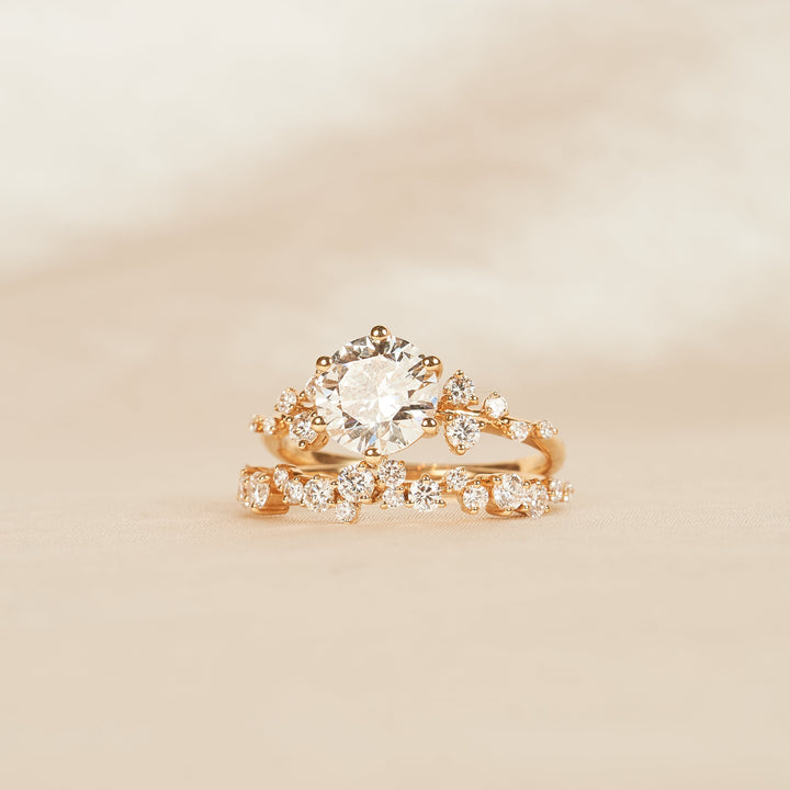 Lena - In Stock - Round Brilliant Lab Grown Diamond Ring with Stacking Ring Set Diamond Snowdrift - 18K Yellow Gold - 1,72 ct | 2,38 ct