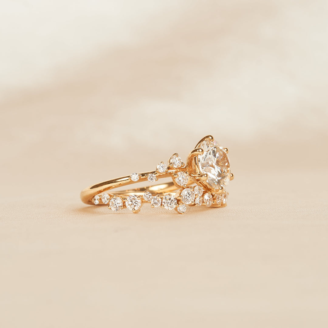Lena - In Stock - Round Brilliant Lab Grown Diamond Ring with Stacking Ring Set Diamond Snowdrift - 18K Yellow Gold - 1,72 ct | 2,38 ct