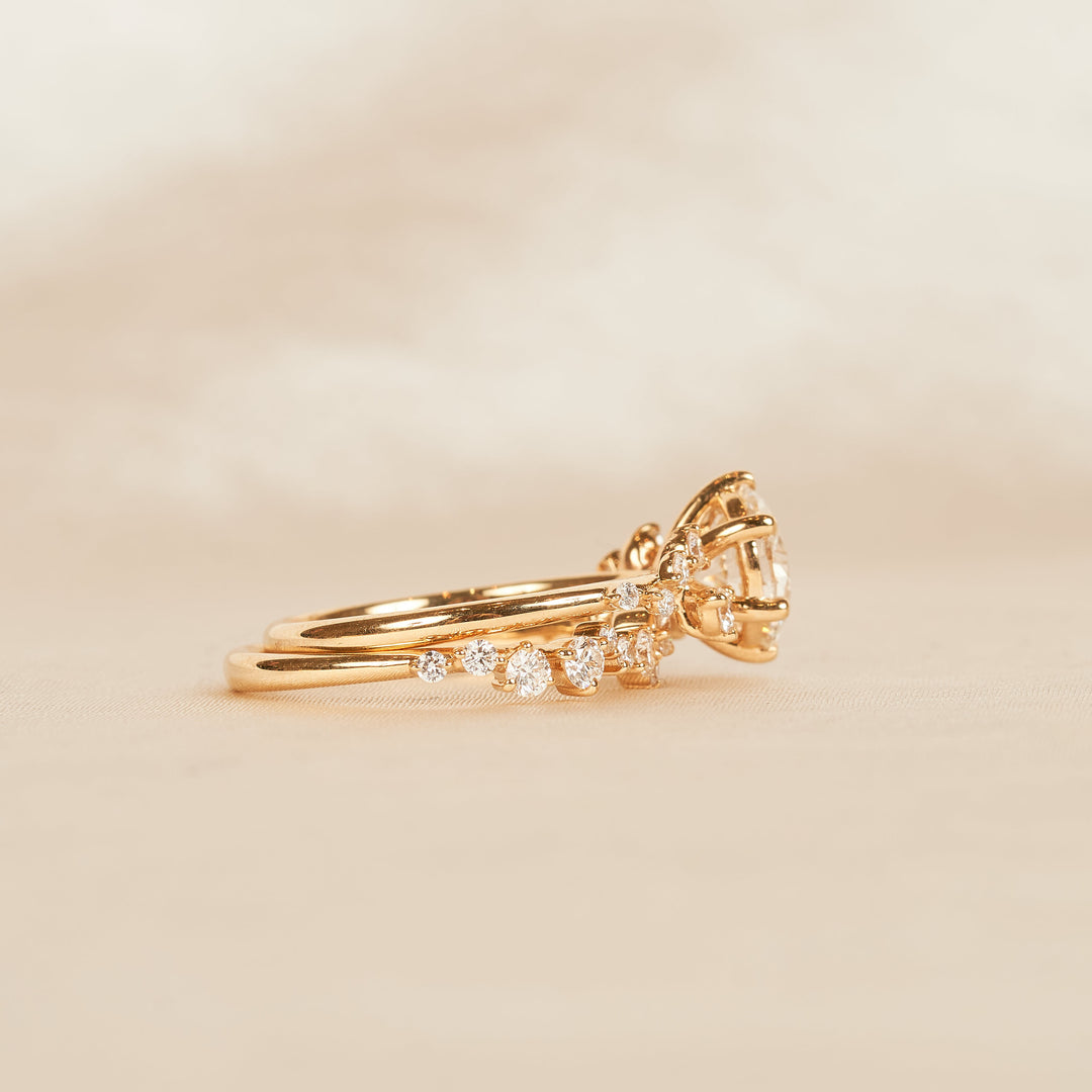 Lena - In Stock - Round Brilliant Lab Grown Diamond Ring with Stacking Ring Set Diamond Snowdrift - 18K Yellow Gold - 1,72 ct | 2,38 ct