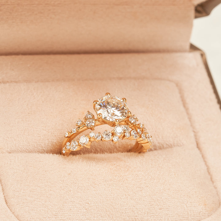Lena - In Stock - Round Brilliant Lab Grown Diamond Ring with Stacking Ring Set Diamond Snowdrift - 18K Yellow Gold - 1,72 ct | 2,38 ct