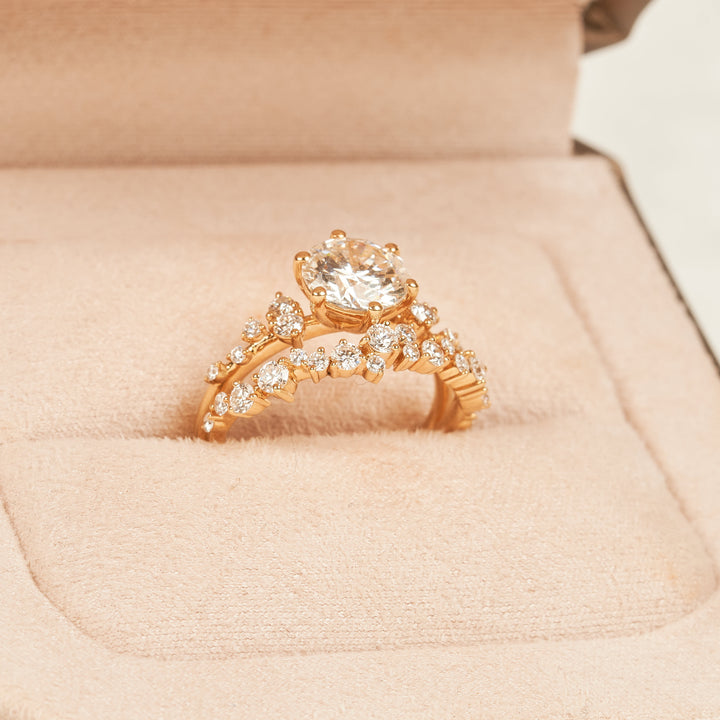 Lena - In Stock - Round Brilliant Lab Grown Diamond Ring with Stacking Ring Set Diamond Snowdrift - 18K Yellow Gold - 1,72 ct | 2,38 ct