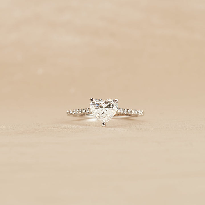 Stella - In Stock - Heart Brilliant Lab Grown Diamond Solitaire Pave Ring - 18K Gold - 1.14 ct