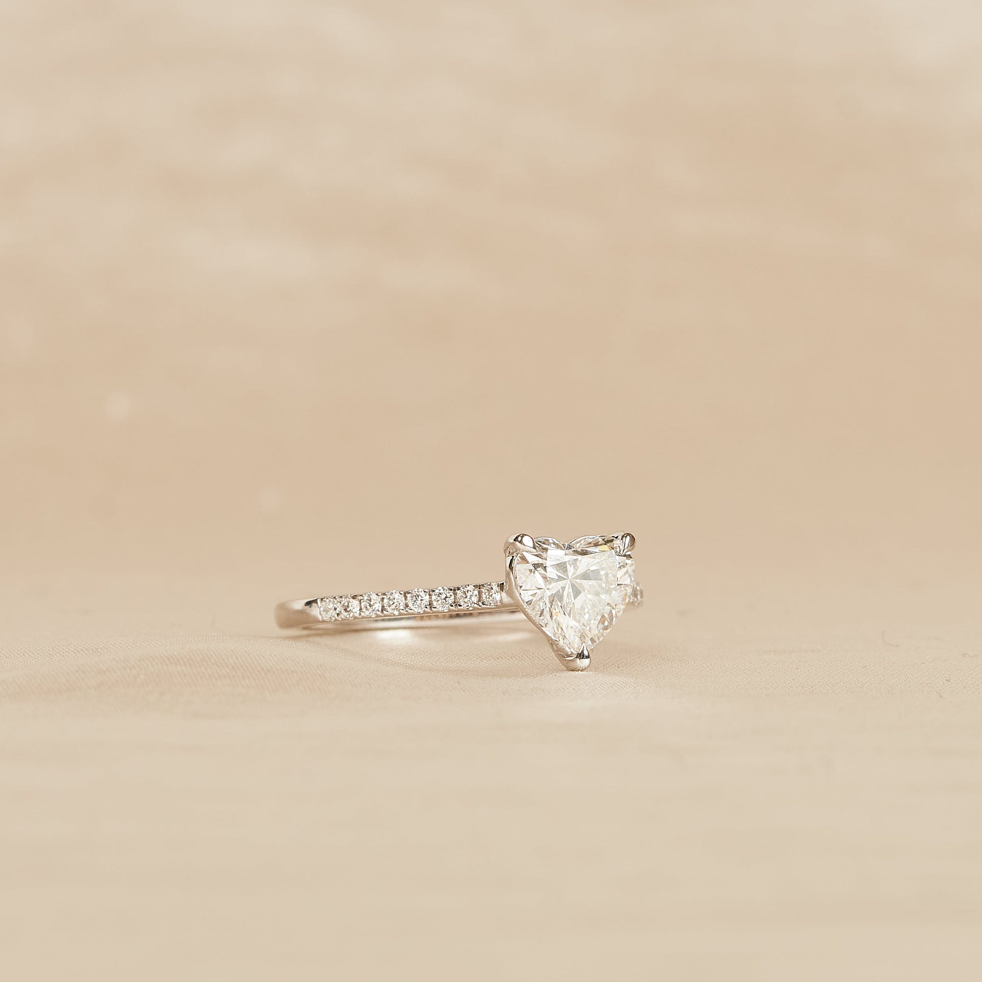 Stella - In Stock - Heart Brilliant Lab Grown Diamond Solitaire Pave Ring - 18K Gold - 1.14 ct