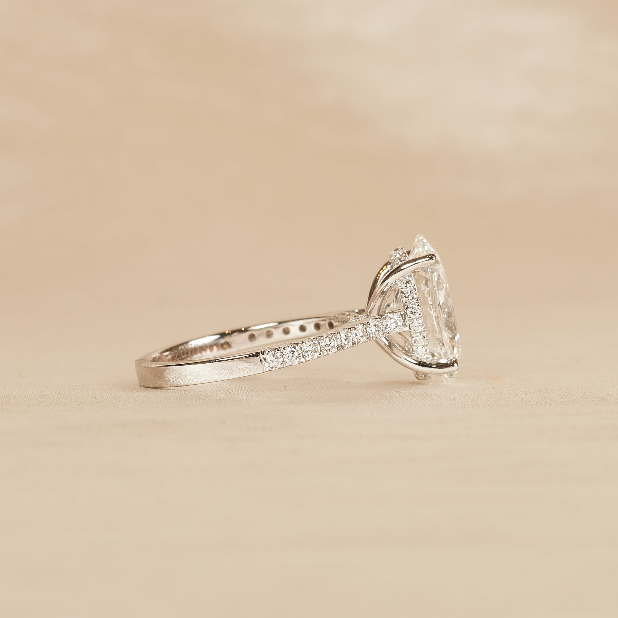 Estelle - In Stock - Oval Solitaire Lab Grown Diamond Hidden Halo with Pave Band And Diamond Bridge