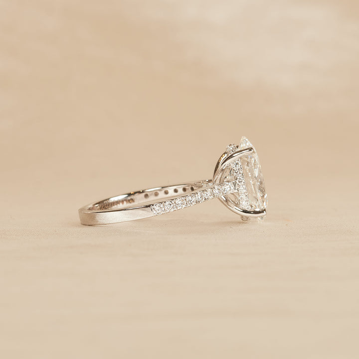 Estelle - In Stock - Oval Solitaire Lab Grown Diamond Hidden Halo with Pave Band And Diamond Bridge