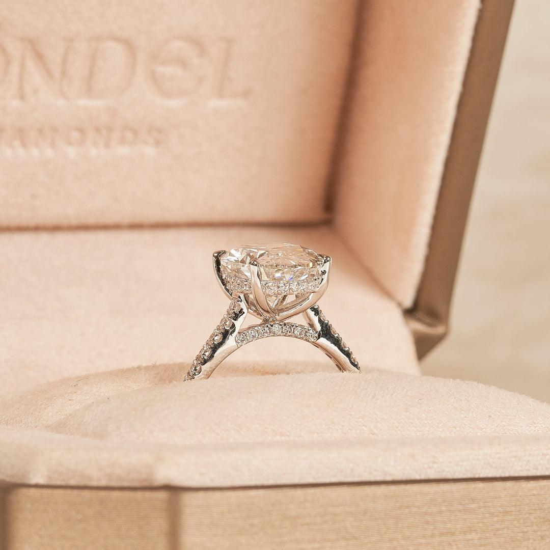 Estelle - In Stock - Oval Solitaire Lab Grown Diamond Hidden Halo with Pave Band And Diamond Bridge