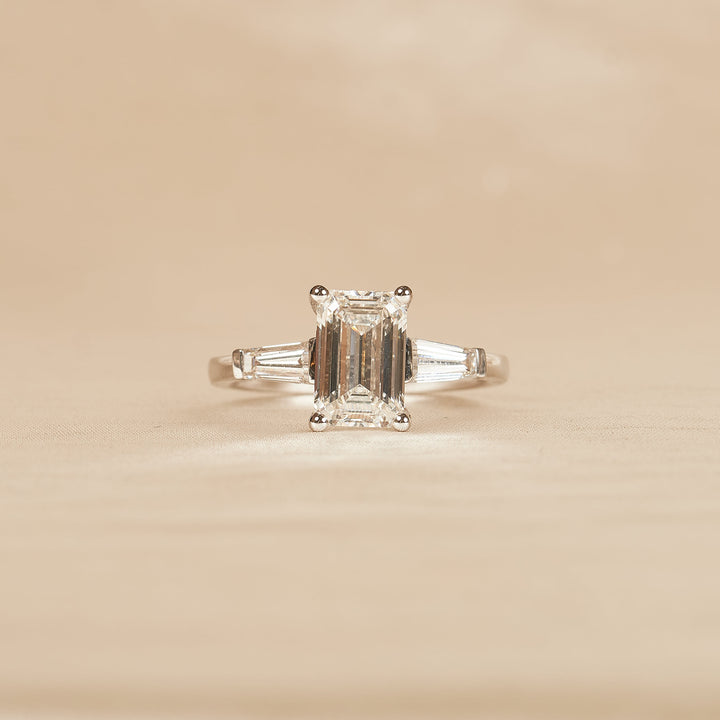 Emerald Baguette Trilogyy Ring - 18k White Gold - 2.72 ct