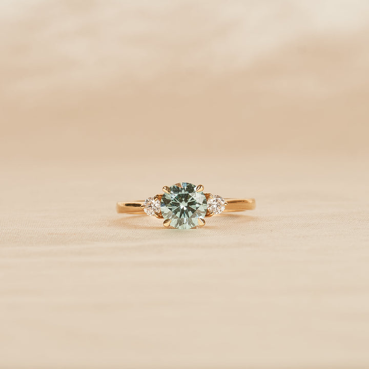 Azure Blue Diamond Ring with Brilliant Side Stones - 18K Yellow Gold - 1.22 ct