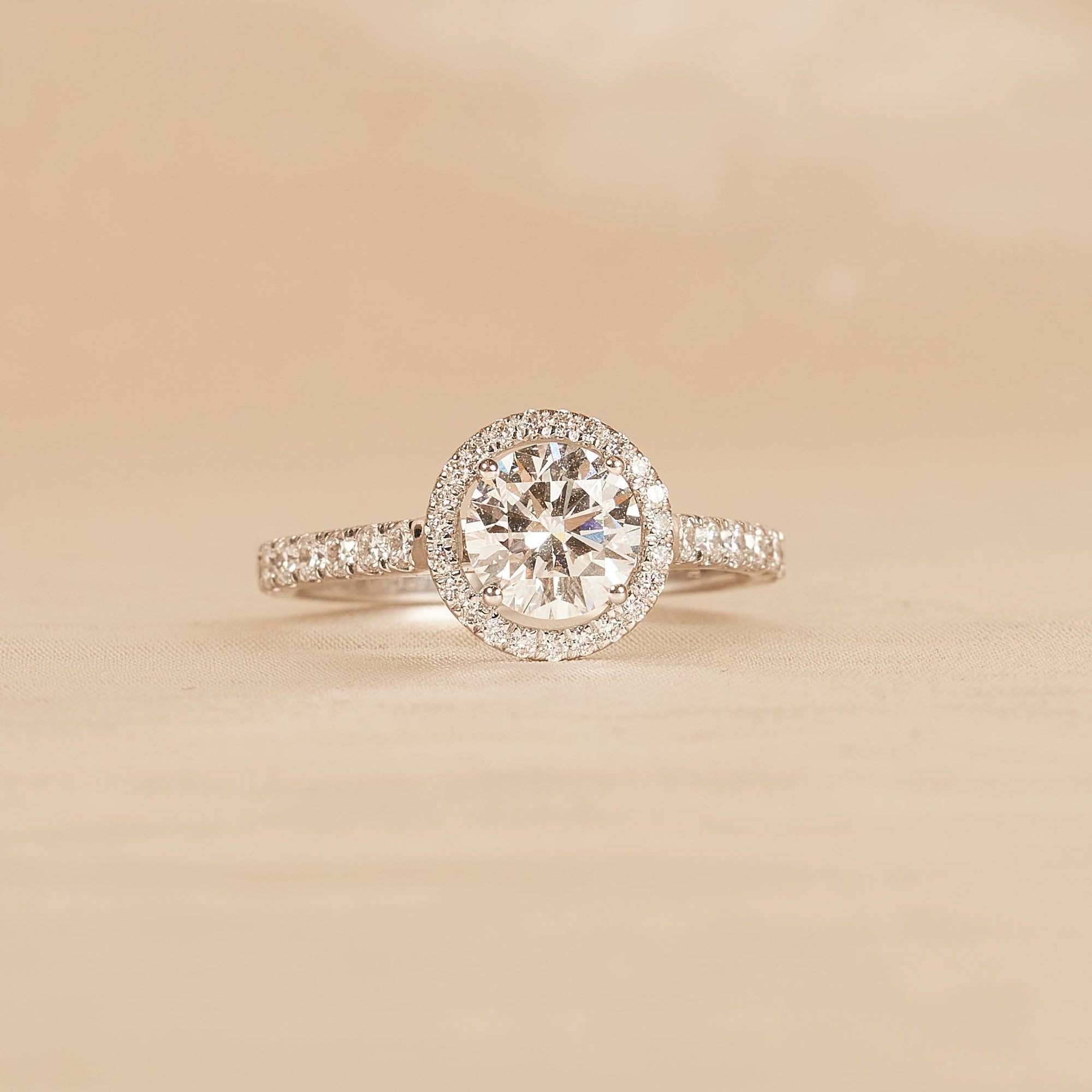 Alice - In Stock - Round Brilliant Halo Lab Grown Diamond Ring with Pave Band - 18K Gold - 1,00 ct