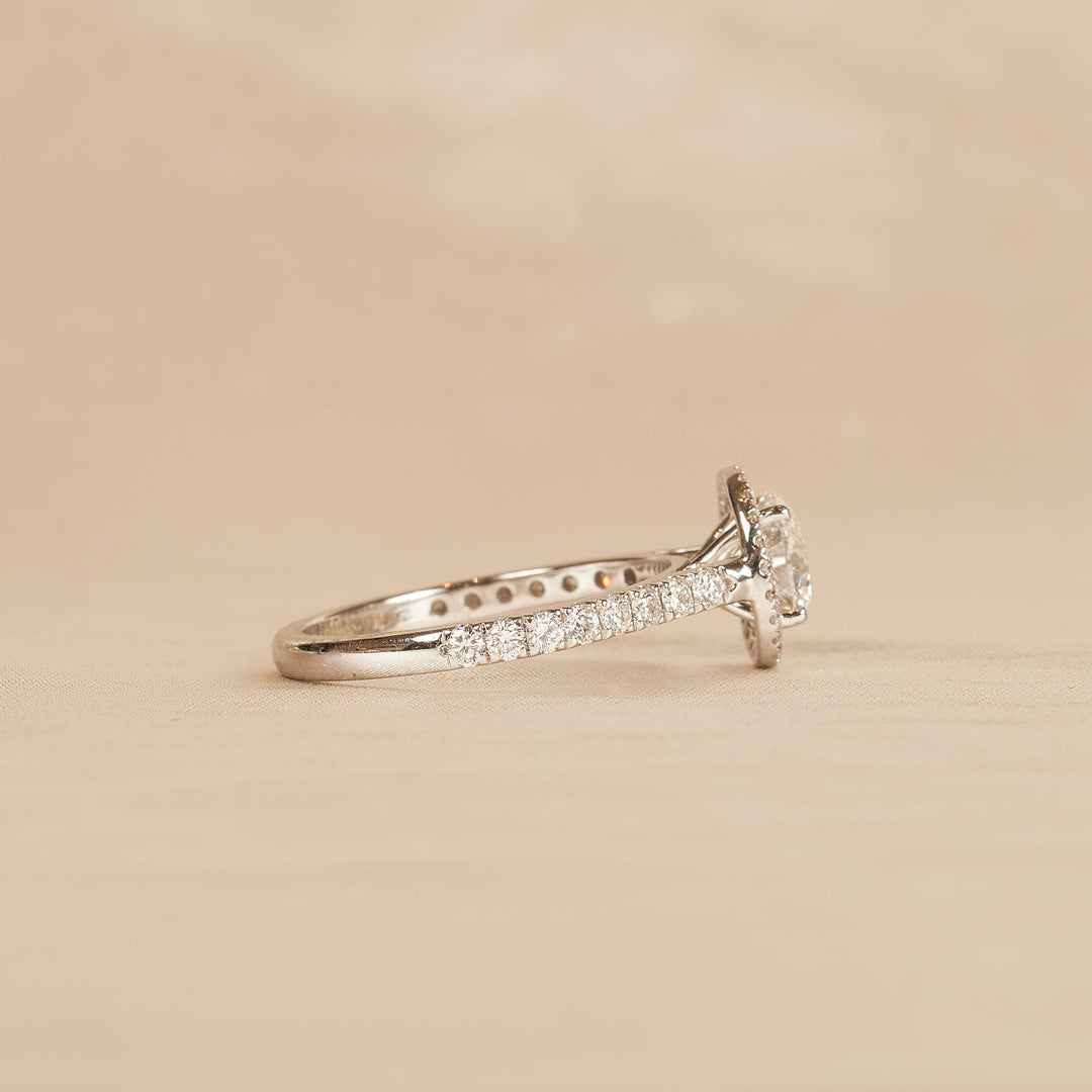 Rond Briljant Halo Ring met Pave Band - 18K Goud