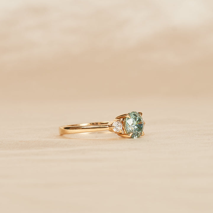 Azure Blue Diamond Ring with Brilliant Side Stones - 18K Yellow Gold - 1.22 ct