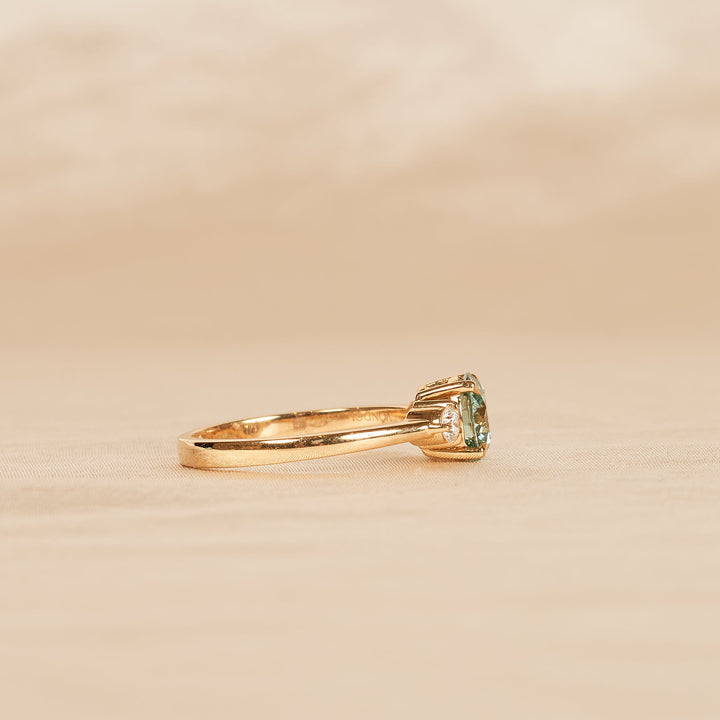 Azure Blue Diamond Ring with Brilliant Side Stones - 18K Yellow Gold - 1.22 ct