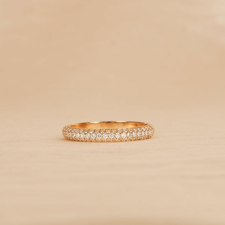 Rijring met drie rijen Pave Diamanten - 18K Geelgoud - 0,42 ct