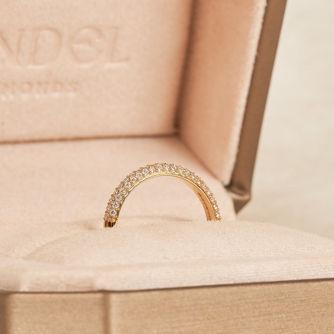 Rijring met drie rijen Pave Diamanten - 18K Geelgoud - 0,42 ct