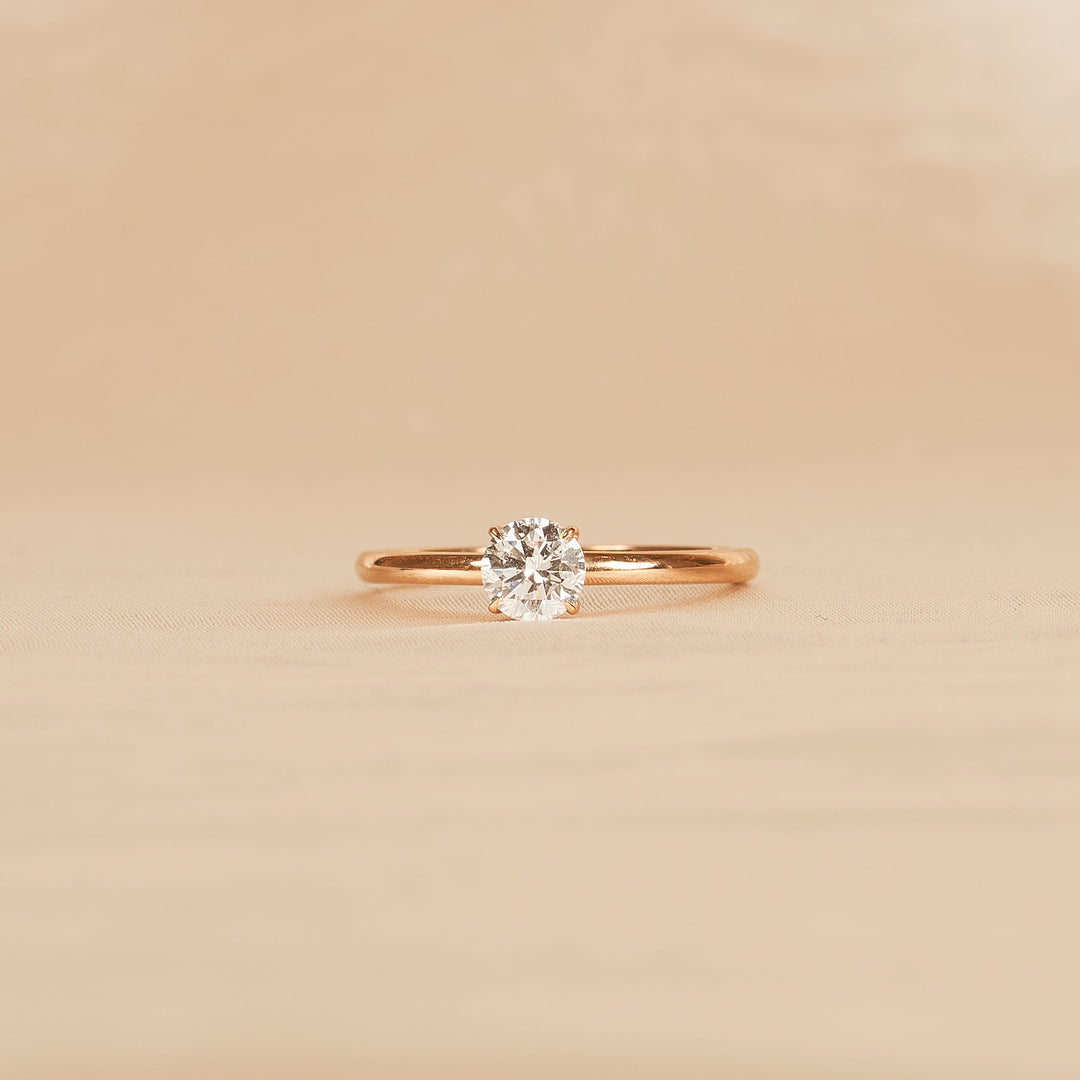 Solitaire Round Brilliant Ring with Hidden Halo - 18K Rose Gold - 0.573 ct