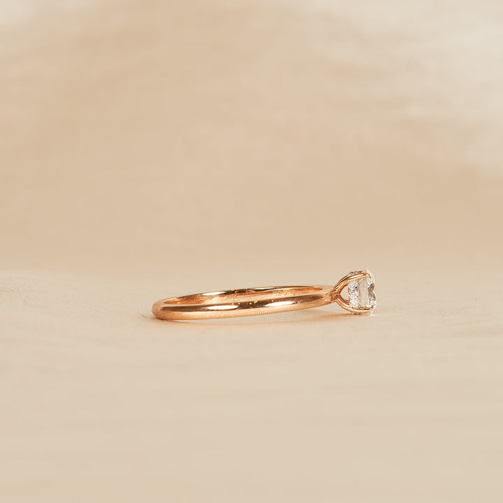 Solitaire Round Brilliant Ring with Hidden Halo - 18K Rose Gold - 0.573 ct