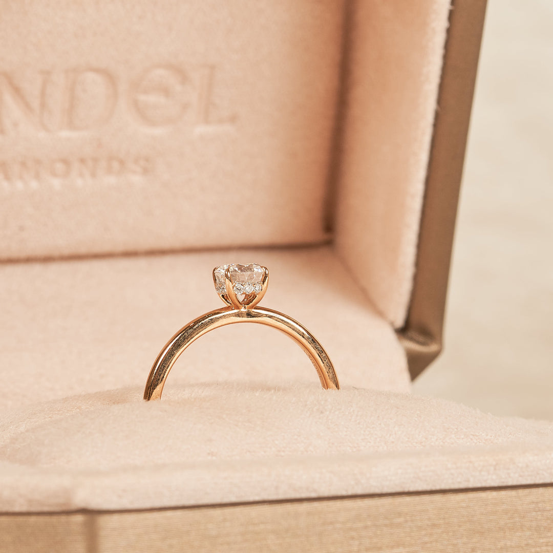 Solitaire Round Brilliant Ring with Hidden Halo - 18K Rose Gold - 0.573 ct