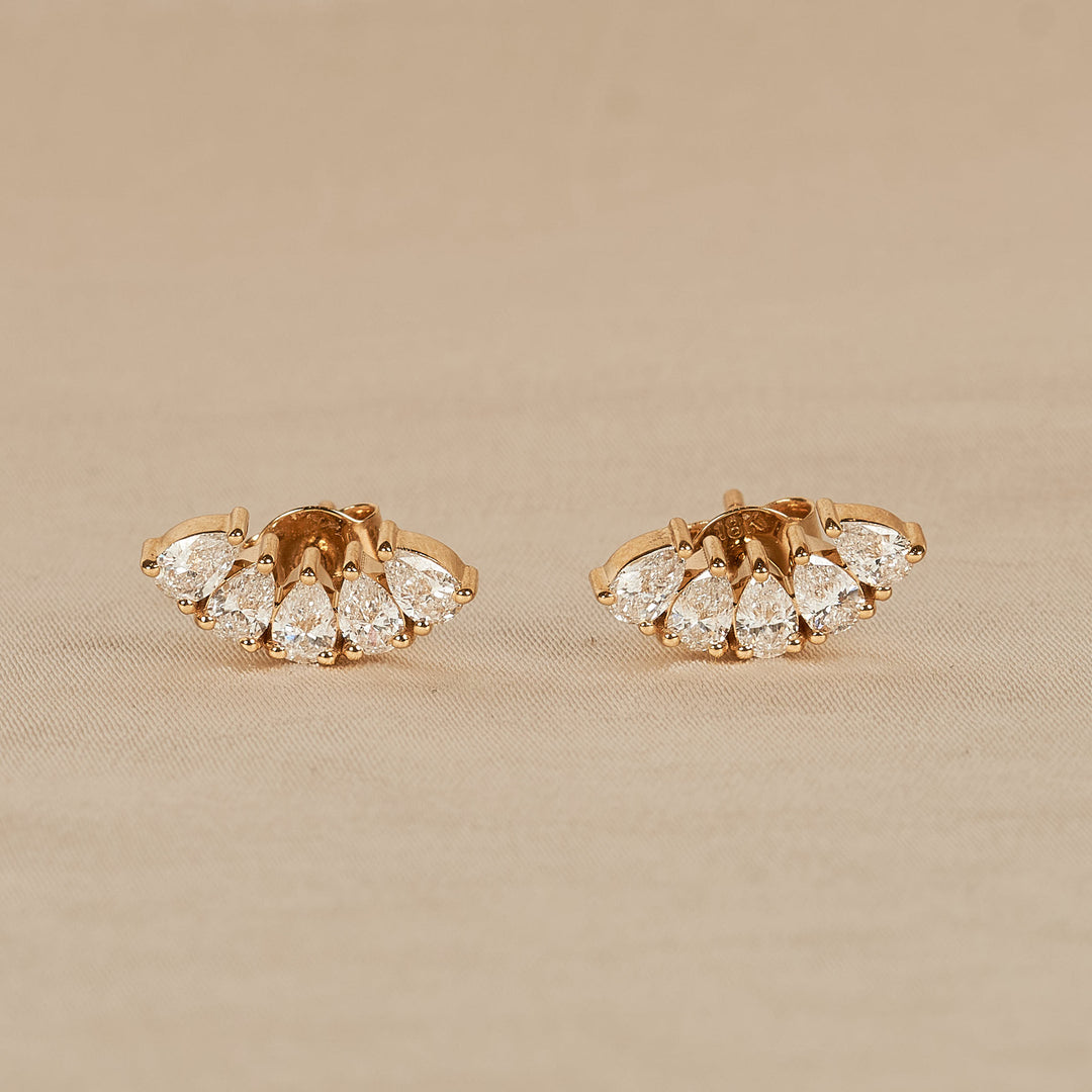 Nina - Pear Row Lab Grown Diamond Stud Earrings - 18K Gold - 1 ct