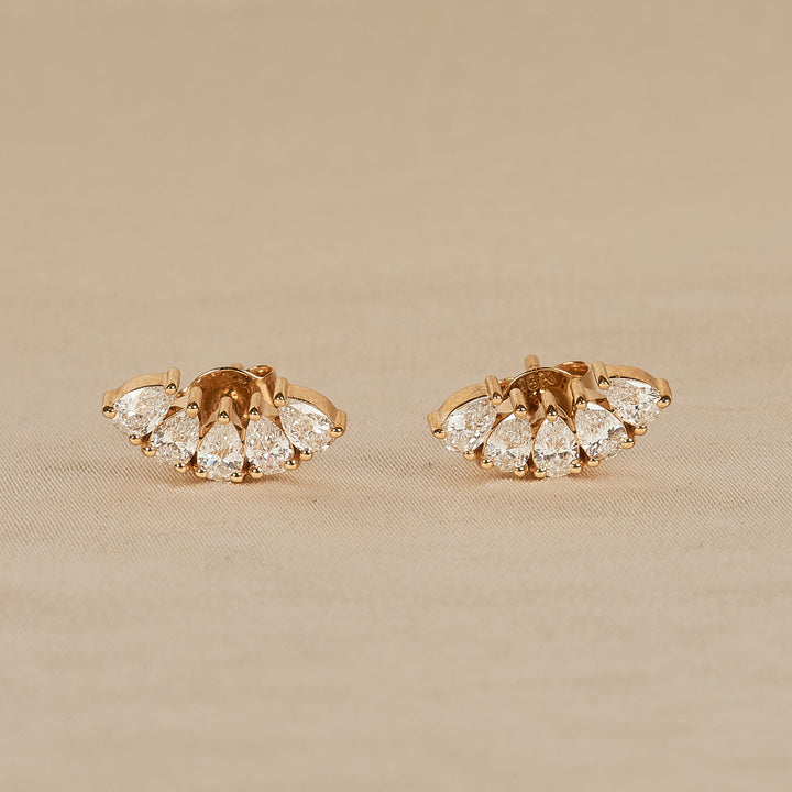 Nina - Pear Row Lab Grown Diamond Stud Earrings - 18K Gold - 1 ct