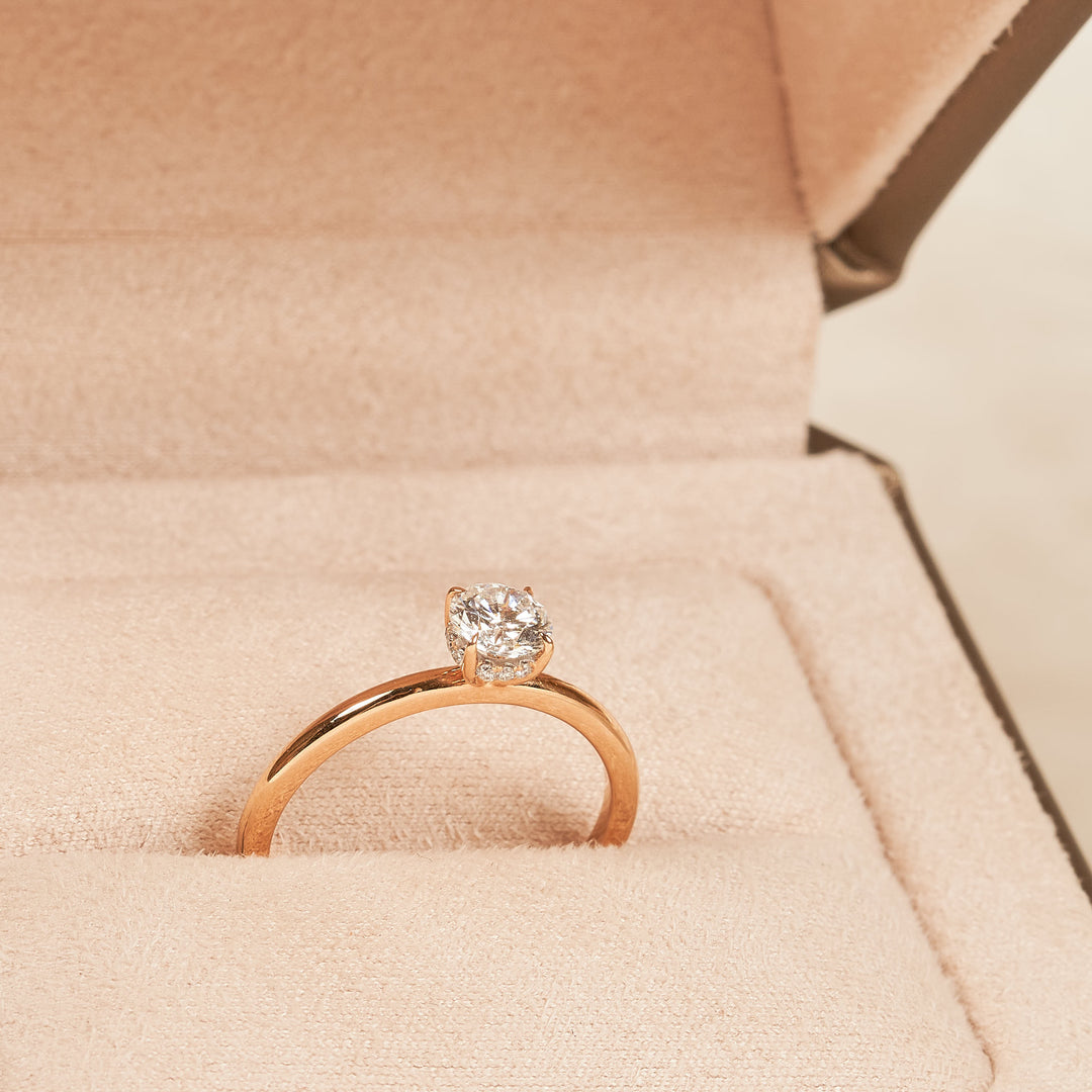 Solitaire Round Brilliant Ring with Hidden Halo - 18K Rose Gold - 0.573 ct