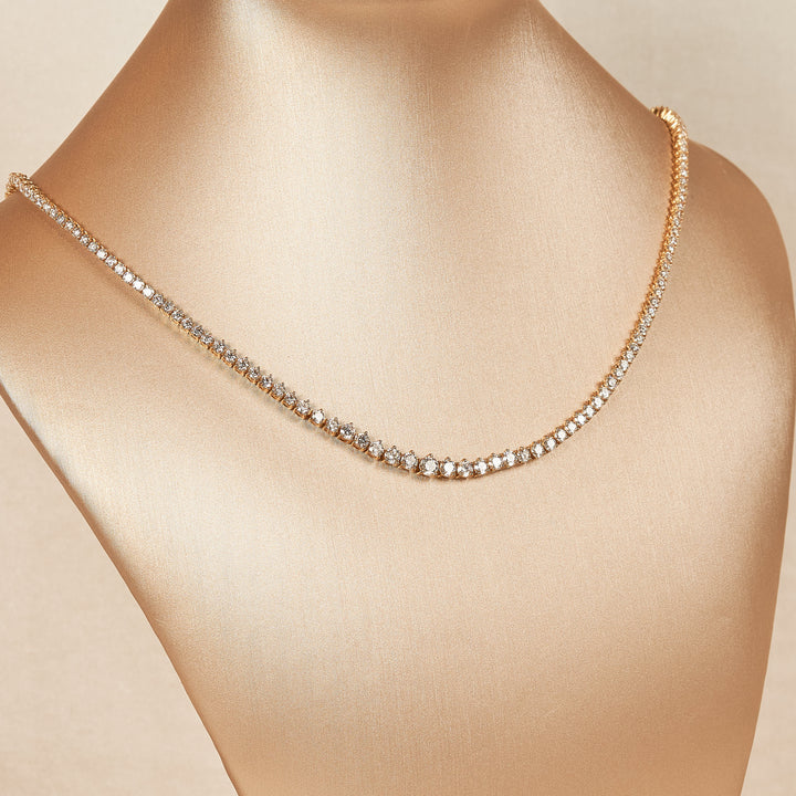 Juliana - In Stock - Lab Grown Diamond Tennis Necklace with Three Point Setting and Increasing Diamond Size - 18K Gold - 6,91 ct