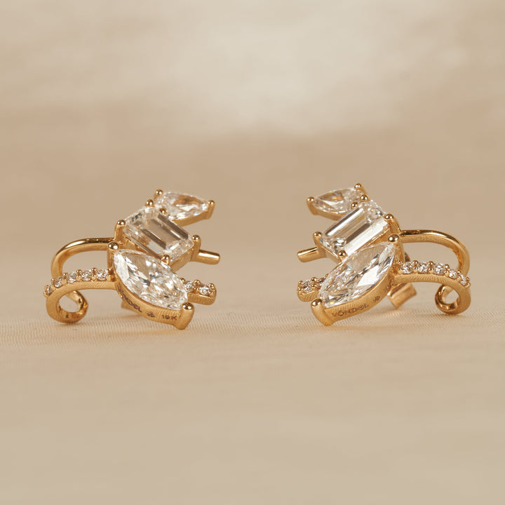 Brigitte - In Stock - Lab Grown Diamond Mix Stud and Earcuff Earrings - 18K Gold - 3 ct