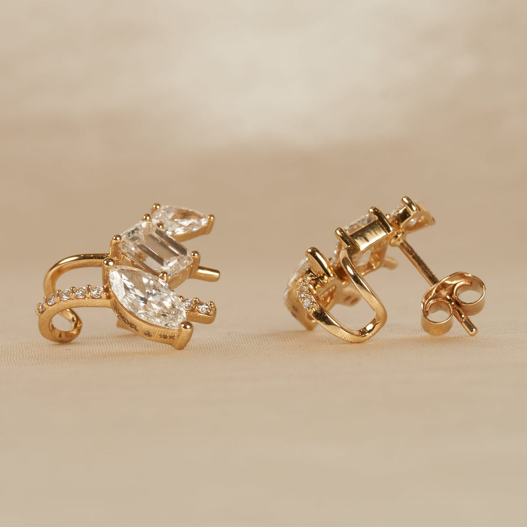 Brigitte - In Stock - Lab Grown Diamond Mix Stud and Earcuff Earrings - 18K Gold - 3 ct