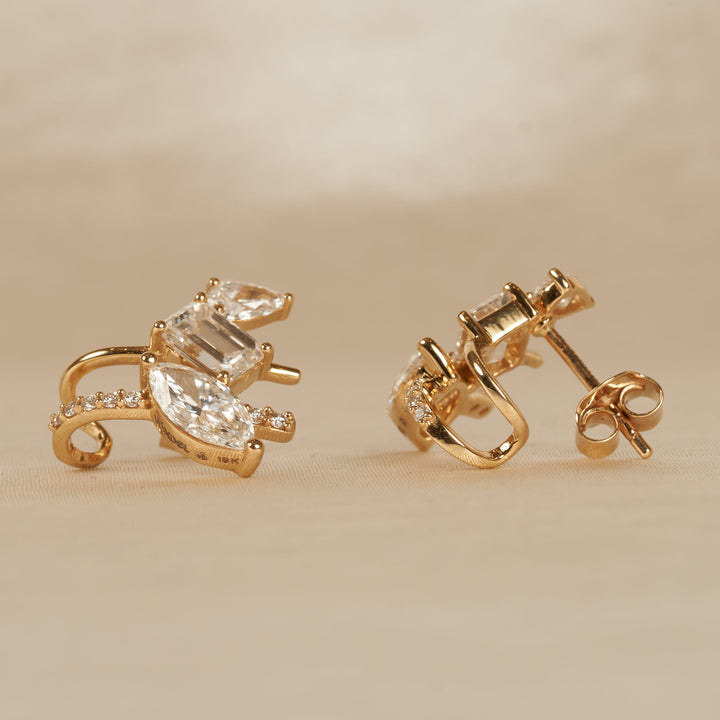 Brigitte - In Stock - Lab Grown Diamond Mix Stud and Earcuff Earrings - 18K Gold - 3 ct
