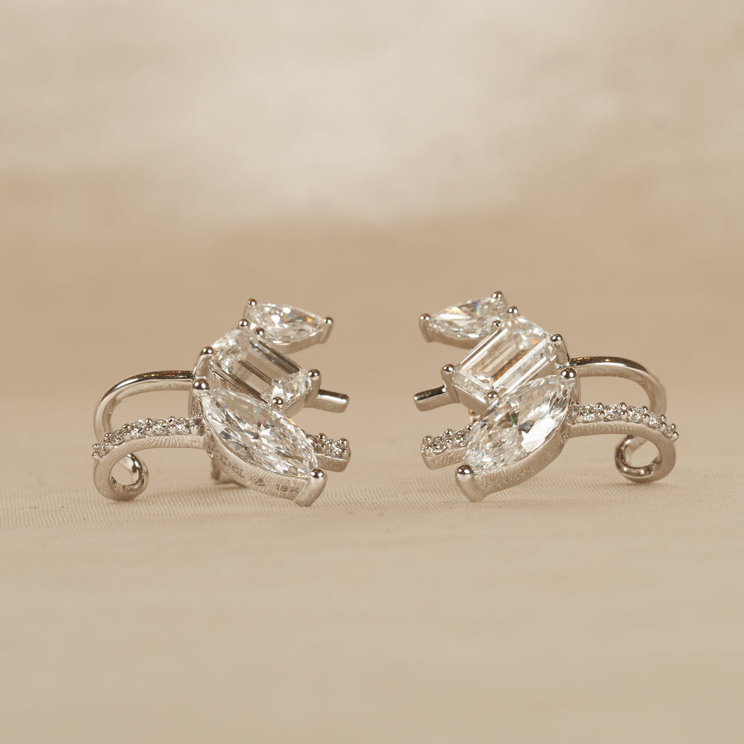 Brigitte - In Stock - Lab Grown Diamond Mix Stud and Earcuff Earrings - 18K Gold - 3 ct