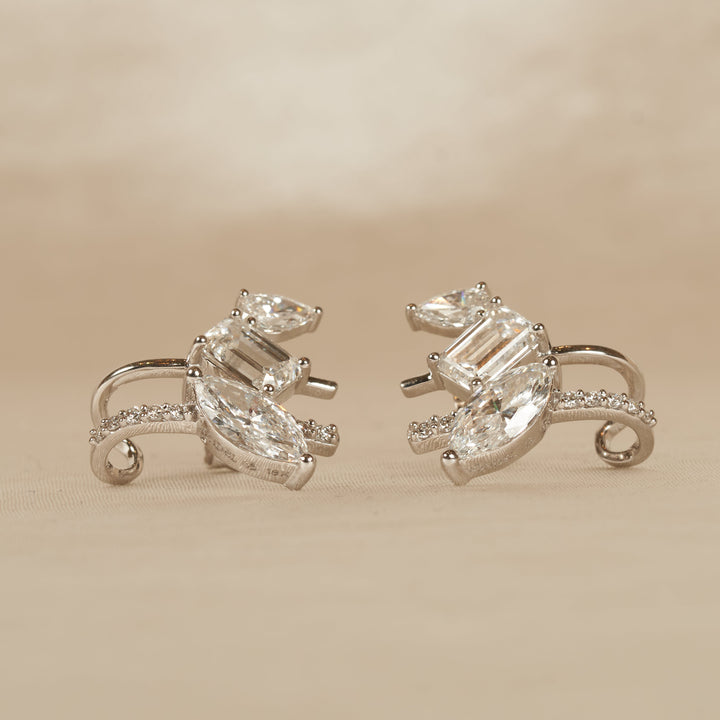 Brigitte - In Stock - Lab Grown Diamond Mix Stud and Earcuff Earrings - 18K Gold - 3 ct
