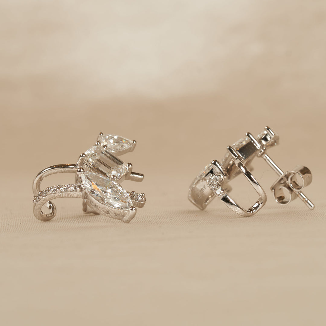 Brigitte - In Stock - Lab Grown Diamond Mix Stud and Earcuff Earrings - 18K Gold - 3 ct