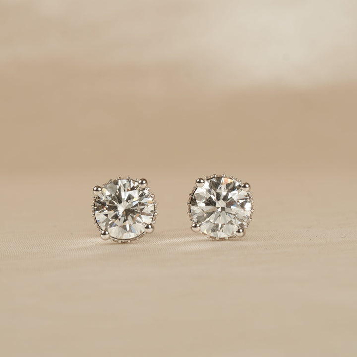 Laura - Rond Briljant Stud Oorbellen met Hidden Halo - 18K Goud