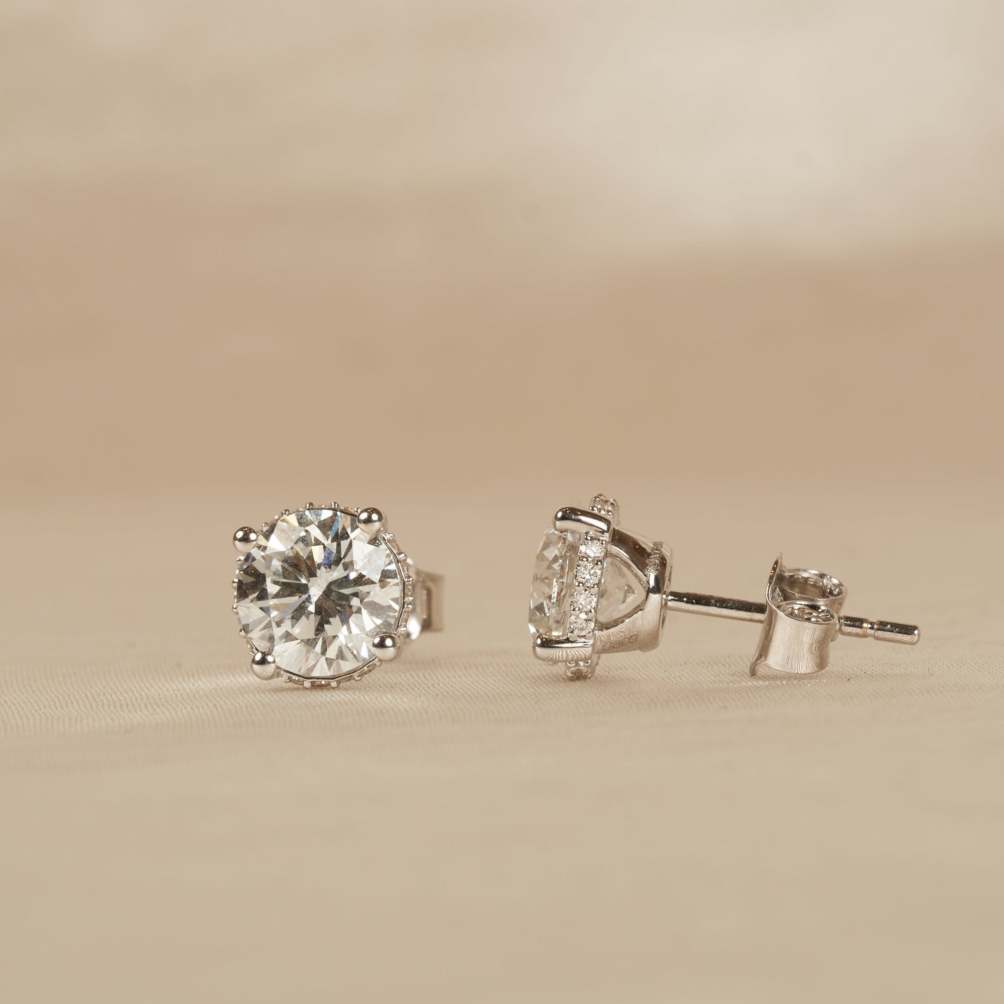 Laura - In Stock - Round Brilliant Lab Grown Diamond Stud Earrings with Hidden Halo - 18K Gold